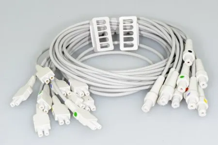 Sage Services Group - L02-B10-MSU - Leadwire Set 4mm Dia. X 4 Foot, Gray, Tpu Jacket, 10-leads, Adult/pediatric Use, Twin Pin, Straight, Individual-leads Distal Connector, Aha Color Coded, Without Adapters Proximal Connector, Shielded For Ge Mac Series 11