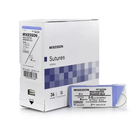 McKesson - S622H - Nonabsorbable Suture With Needle Mckesson Silk Sc-2 Straight Conventional Cutting Needle Size 3 - 0 Braided