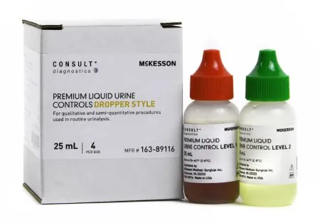McKesson - From: 163-89116 To: 163-89119 - Consult Urine Chemistry Urinalysis Control Consult Analyte Testing Positive Level / Negative Level 2 Level 1 (Abnormal) 25 mL Bottles  2 Level 2 (Normal with hCG) 25 mL Bottles
