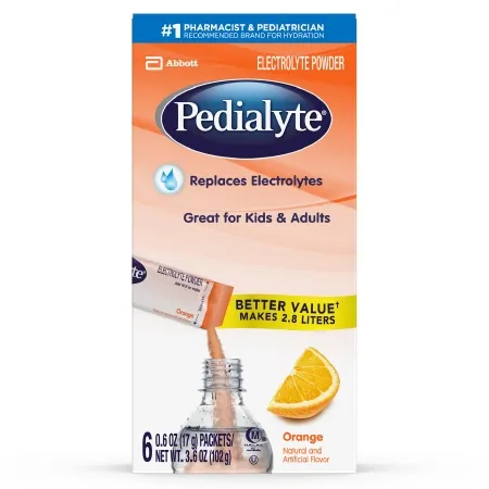 Abbott - Pedialyte Powder Packs - 64177 -  Oral Electrolyte Solution  Orange Flavor 0.6 oz. Electrolyte