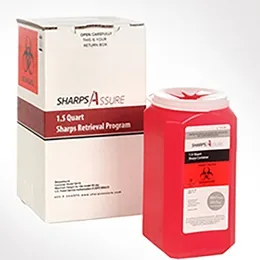 Post Medical - Sharps Assure - From: SA1G2 To: SA5QU2 -  Mailback Sharps Container  Red Base 3 3/4 L X 3 3/4 W X 7 H Inch Vertical Entry 0.375 Gallon