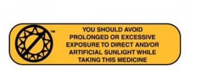 Apothecary Products - 40351 - Pre-printed Label Apothecary Products Auxiliary Label Yellow Paper You Should Avoid Prolonged Or Excessive Exposure To Direct And/or Artificial Sunlight While Taking This Medication Black Safety And Instructional 3/8 X 1-9/16