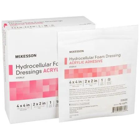 McKesson - 16-4671 - Foam Dressing 4 X 4 Inch With Border Film Backing Acrylic Adhesive Square Sterile
