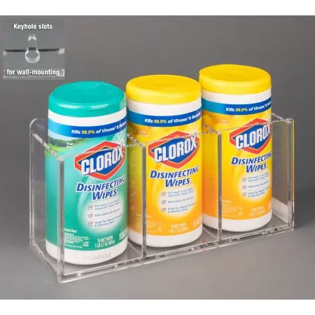 Poltex - 3WIPTUB4.5-W - Wipe Tub Holder Poltex Clear Acrylic Manual 3 Small Wipe Canisters Wall Mount