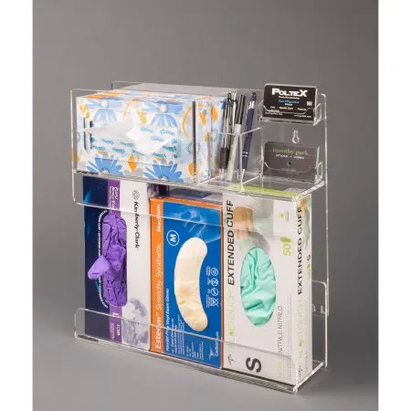 Poltex - EXRMORG - Exam Room Organizer Poltex Wall Mount 4-boxes Of Gloves Clear 16 X 4 X 12-1/2 Inch Petg
