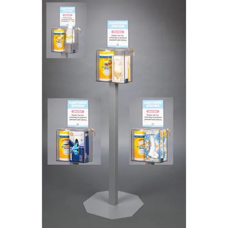 Poltex - SANSTAT9-2STL - Sanitizing Stand Poltex Floor Standing 2 Boxes Clear 53 Inch Height Powder Coated Steel And Acrylic