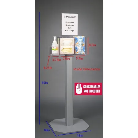 Poltex - RESPI-3STL-SLV - Respiratory Hygiene Station Poltex Floor Standing Clear 55 Inch Stand Acrylic