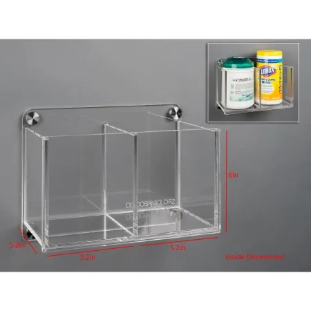 Poltex - DECOSANICLOR2-W - Wipe Tub Holder Poltex Deco Clear Acrylic 2 Wipe Canisters Wall Mount