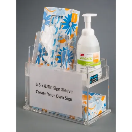 Poltex - TISHANSIG-CT - Tissue / Hand Sanitizer Holder With Sign Sleeve Poltex Clear Acrylic Three Compartment