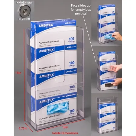Poltex - VMGB4-M - Glove Box Holder Poltex Magnet Wall Mount 4 Boxes of Gloves Clear 18 X 3-3/4 X 10 Inch