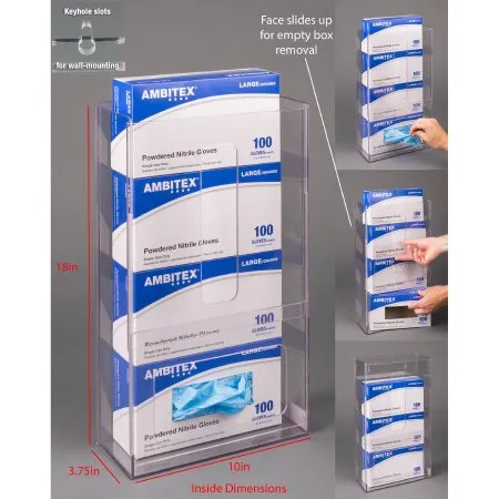 Poltex - VMGB4-W - Glove Box Holder Poltex Wall Mounting 4 Boxes of Gloves Clear 18 X 3-3/4 Inch