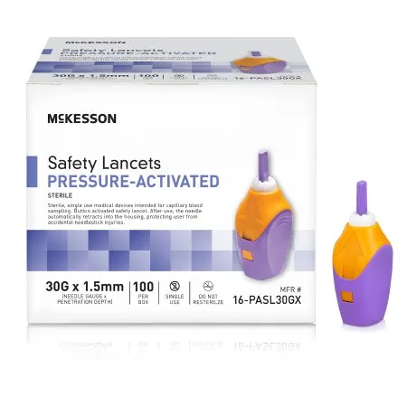 McKesson - 16-PASL30GX - Safety Lancet Mckesson 30 Gauge Retractable Pressure Activated Finger