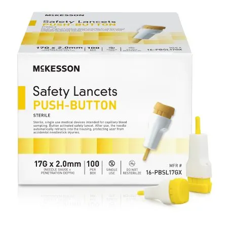 McKesson - 16-PBSL17GX - Safety Lancet Mckesson 1.5 Mm Blade Retractable Push Button Activation Finger