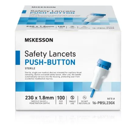McKesson - 16-PBSL23GX - Safety Lancet Mckesson 23 Gauge Retractable Push Button Activation Finger