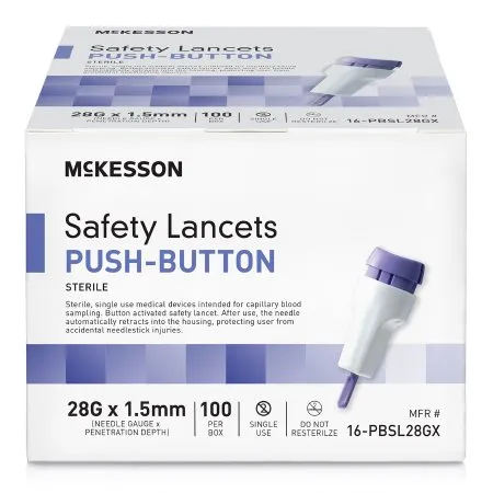McKesson - 16-PBSL28GX - Safety Lancet Mckesson 28 Gauge Retractable Push Button Activation Finger