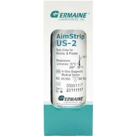 Germaine Laboratories - AimStrip US-2 - 52100 - Urinalysis Reagent Aimstrip Us-2 Glucose, Protein For Visual Read / Aimstrip Urine Analyzer 2 (clia Waived) / Aimstrip Autoanalyzer 100 Tests