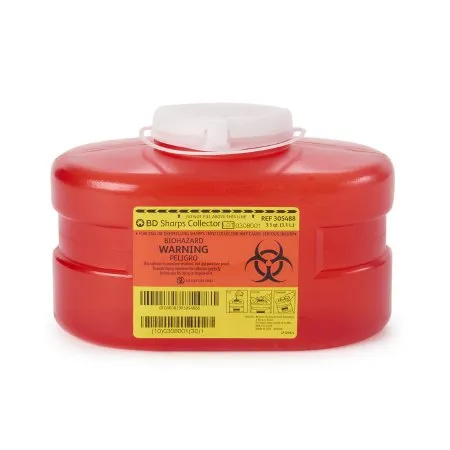 BD Becton Dickinson - BD - 305488 -  Sharps Container  Red Base 5 3/10 H X 9 1/10 W X 5 D Inch Vertical Entry 0.825 Gallon