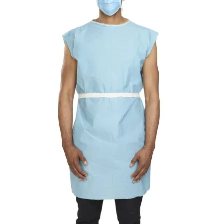 McKesson - 18-838 - Patient Exam Gown One Size Fits Most Blue Disposable