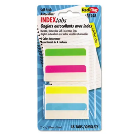Redi-Tag - RTG-33248 - Write-on Index Tabs, 1/5-cut, Assorted Colors, 2 Wide, 48/pack