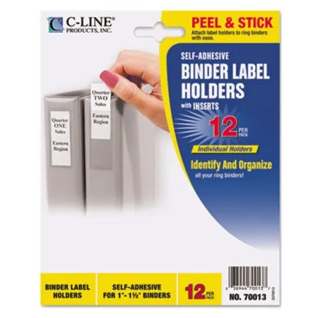 C-Line - Cli-70013 - Self-Adhesive Ring Binder Label Holders, Top Load, 1 X 2,81, Clear, 12/Pack
