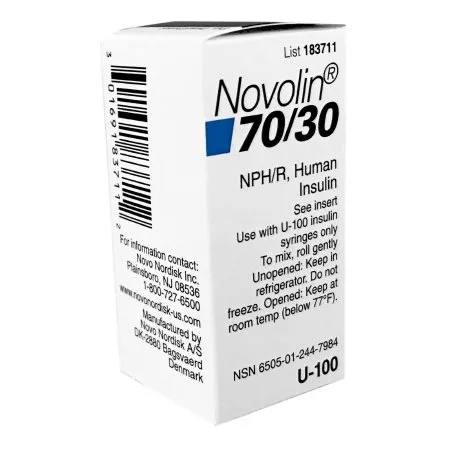 Novo Nordisk Pharmaceutical - Novolin 70/30 - 169183711 - Novolin 70/30 NPH Human ins Isophane / Regular Human ins 70 U - 30 U / mL Injection Multiple-Dose Vial 10 mL