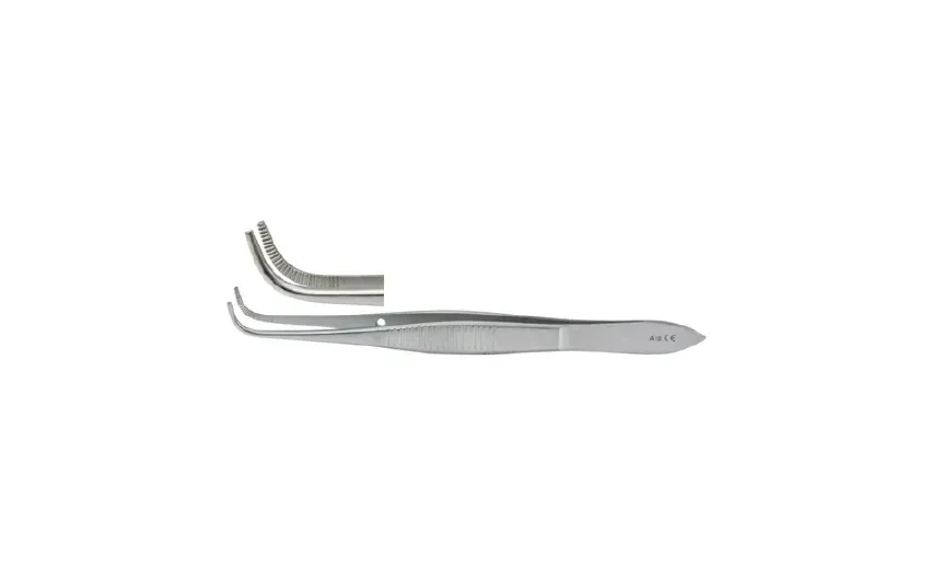 Integra Lifesciences - Miltex - 18-784 - Eye Dressing Forceps Miltex 4 Inch Length Or Grade German Stainless Steel Nonsterile Nonlocking Thumb Handle Full Curved Serrated Tips