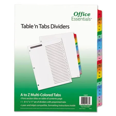 Office Essentials - AVE-11677 - Table n Tabs Dividers, 26-tab, A To Z, 11 X 8.5, White, Assorted Tabs, 1 Set