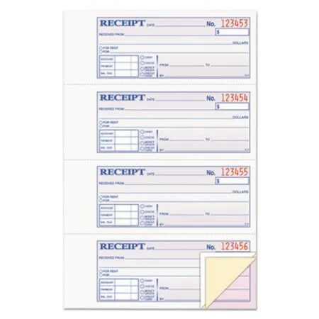 Adams - ABF-TC1182 - Receipt Book, Three-part Carbonless, 7.19 X 2.75, 4 Forms/sheet, 100 Forms Total