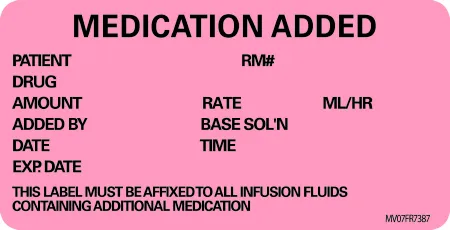 Precision Dynamics - MedVision - MV07FR7387 - Pre-printed Label Medvision Anesthesia Label Fluorescent Red Paper Medication Added Black Medication Instruction 1-1/2 X 2-15/16 Inch