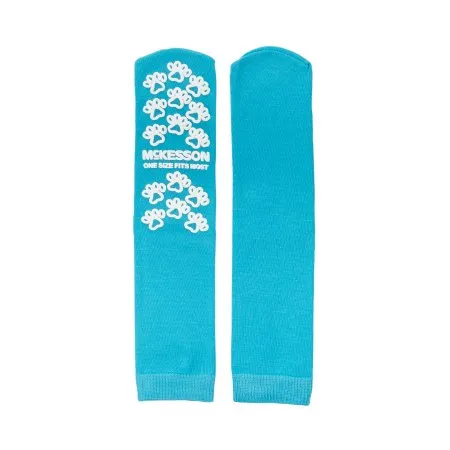 McKesson - 40-1069 - Paw Prints Slipper Socks Paw Prints One Size Fits Most Teal Above the Ankle
