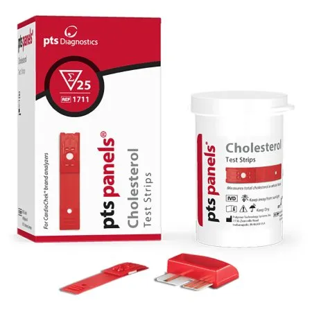 PTS Diagnostics - PTS Panels - 1711 - Reagent Test Strip PTS Panels Cardiac / Lipids / General Chemistry Cholesterol For Cardiochek PA Analyzer 25 Tests 25 Strips