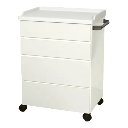UMF Medical - 6204 - Mobile Treatment Cabinet  6204 with Four -4- All Steel Easy to Clean Full-Extension Drawers  Stainless Steel Push Handle  Kydex Work Surface with No-Spill Edges  Four -4- 2-38” -6-05 - Twin Wheel Casters  Quiet White -DROP SHIP ONLY-