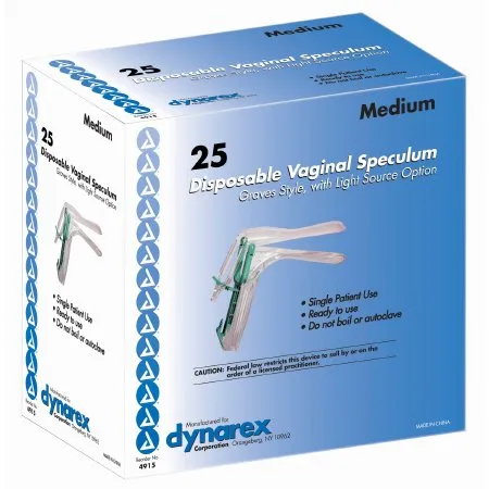 Dynarex - 4915 - Vaginal Speculum dynarex Graves NonSterile Office Grade Polystyrene Medium Double Blade Duckbill Disposable Corded Light Source Compatible