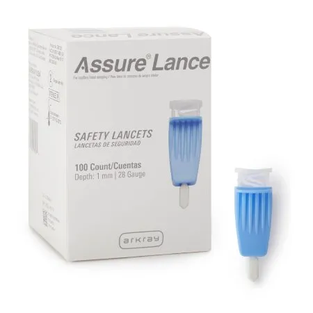 Arkray - Assure - 980128 - USA  Safety Lancet  28 Gauge Protective Safety Cap Push Button Activation Finger