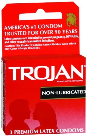 Church & Dwight - Trojan - 22600092050 - Church and Dwight  Condom  Non Lubricated One Size Fits Most 3 per Box
