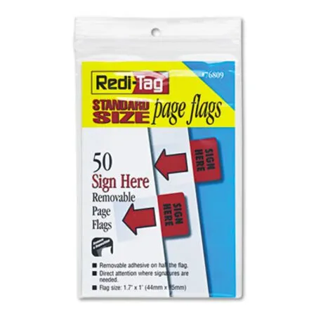 Redi-Tag - RTG-76809 - Removable/reusable Page Flags, sign Here, Red, 50/pack