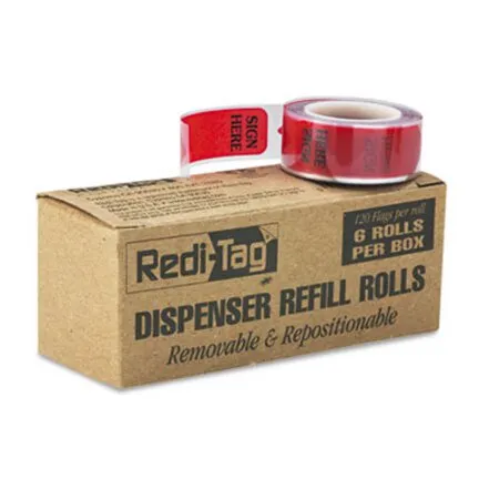 Redi-Tag - RTG-91012 - Arrow Message Page Flag Refills, sign Here, 120 Flags/roll, 6 Rolls/box