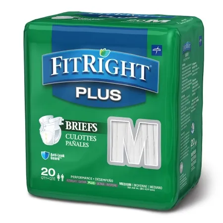 Medline - FITPLUSMD - FitRight Plus Unisex Adult Incontinence Brief FitRight Plus Medium Disposable Moderate Absorbency