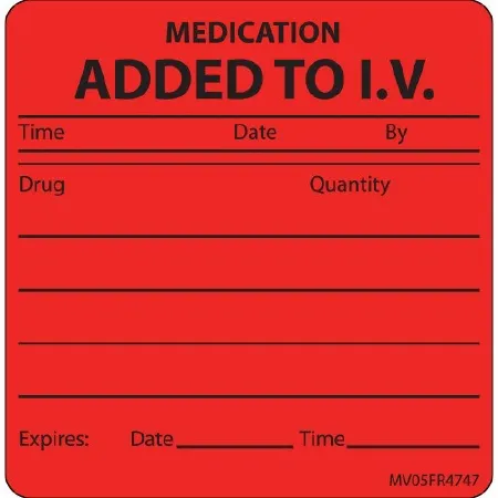 Precision Dynamics - MedVision - MV05FR7329 - Pre-printed Label Medvision Anesthesia Label Red Paper Medication Added Black Medication Instruction 2-1/2 X 2-7/16 Inch