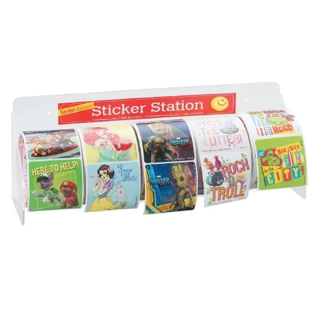 SmileMakers - LR - Sticker Dispenser Clear Acrylic Manual 4-5 Roll Surface Mount