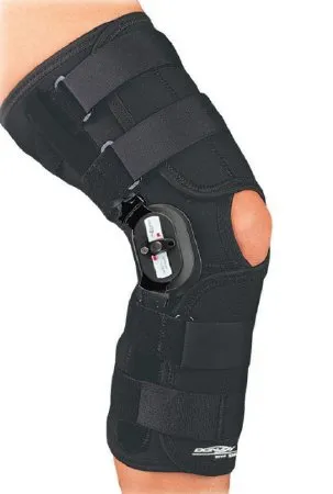DJO - DonJoy Playmaker Standard - 11-0865-2 - Knee Brace DonJoy Playmaker Standard Small Hook and Loop Strap Closure 15-1/2 to 18-1/2 InchThigh Circumference / 13 to 14 Inch Knee Center Circumference / 12 to 14 Inch Calf Circumference Left or Right Knee