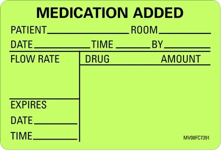 Precision Dynamics - Barkley - MV08FC7391 - Pre-printed Label Barkley Anesthesia Label Green Paper Medication Added Black Medication Instruction 2 X 2-15/16 Inch