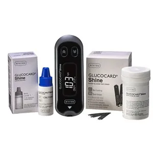 Arkray - 541100 - GLUCOCARD Shine Full Kit, Auto Code, Two Single Replacement 3V (CR2032) Batteries. Kit Includes Meter, Lancing Device, (10) Lancets, (10) Strips, Control Solution (Normal) and Case.