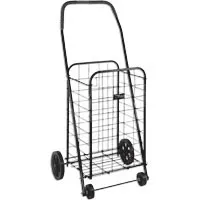 Briggs - 640-8213-0200 - Folding shopping cart, 15"w x 17"d x 36"h. 6" rear and 3" front solid rubber tires. Basket size is 12.5"w x 10.5"d x 20"h. Weight capacity 100 pounds. Weighs only 9 pounds.