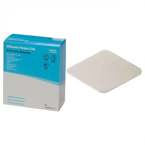Cardinal Health - FM23LTE - Med Kendall Silicone Non Bordered Lite Foam Dressing, 2.4" x 3.4". Sterile. Made with an absorbent thin foam pad, protective film backing and gentle silicone adhesive.
