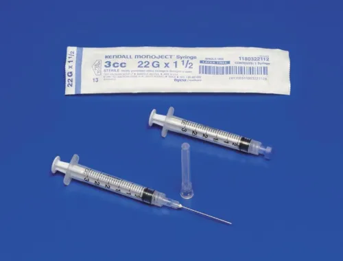 Cardinal Health - 1180325100 - Monoject Soft Pack 3 mL Syringe with Standard Hypodermic Needle 25G x 1" (0.508 mm  2.5 cm), Sterile, Single use, Latex free. 100 count box.