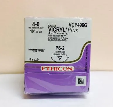 Ethicon - From: VCP490G To: VCP569H - Suture, Precision Point Reverse Cutting, Undyed Braided, Needle PS 2, 3/8 Circle