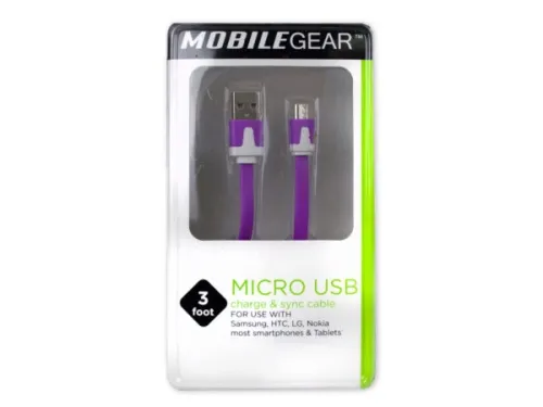 Kole Imports - EN150 - Mobile Gear 3 Flat Micro Usb Charge &amp; Sync Cable - Purple
