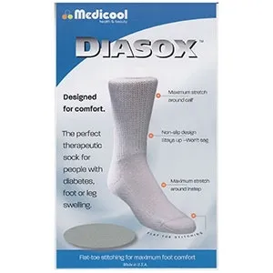 Medicool - Diasox - DISW-LARGE - Diasox Seam-Free Diabetes Socks Large, White, 88% breathable cool-cotton yarn, 10% high bulk acrylic and 2% spandex.