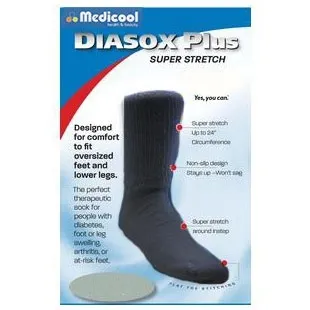 Medicool - Diasox - From: DPBL To: DPBS -  DiaSox Plus Oversize Socks, Large, Black, Care Sox Style, Unisex